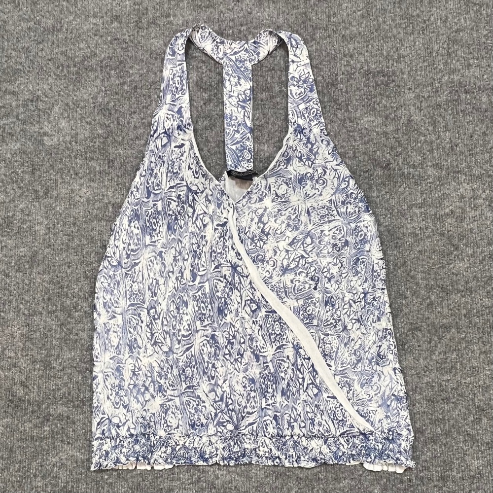Lucky Brand Tank Top Women M Blue Excellent Paisley Smocked Hem Racerback Blouse